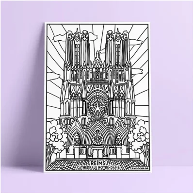 Coloriage velours notre dame de reims grand est ludocolor france idée cadeau loisirs créatif souvenir souvenirs 100% made in france