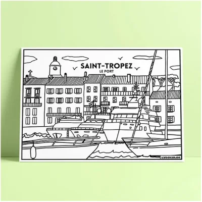 Coloriage velours port saint tropez provence alpes côte d'azur ludocolor france idée cadeau loisirs créatif souvenir souvenirs 100% made in france Ludocolor