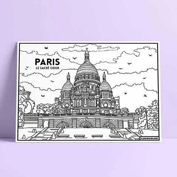 Coloriage velours sacré coeur montmartre paris ludocolor france idée cadeau loisirs créatif souvenir souvenirs 100% made in france Ludocolor