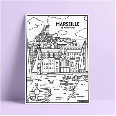 Coloriage velours vieux port marseille ludocolor france idée cadeau loisirs créatif souvenir souvenirs 100% made in france Ludocolor