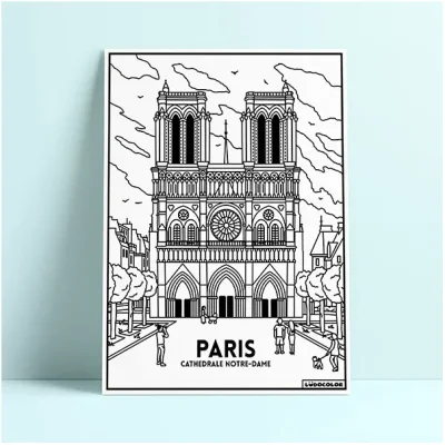 Coloriage velours notre dame de paris monument paris france idée cadeau loisirs créatif souvenir souvenirs 100% made in france Ludocolor