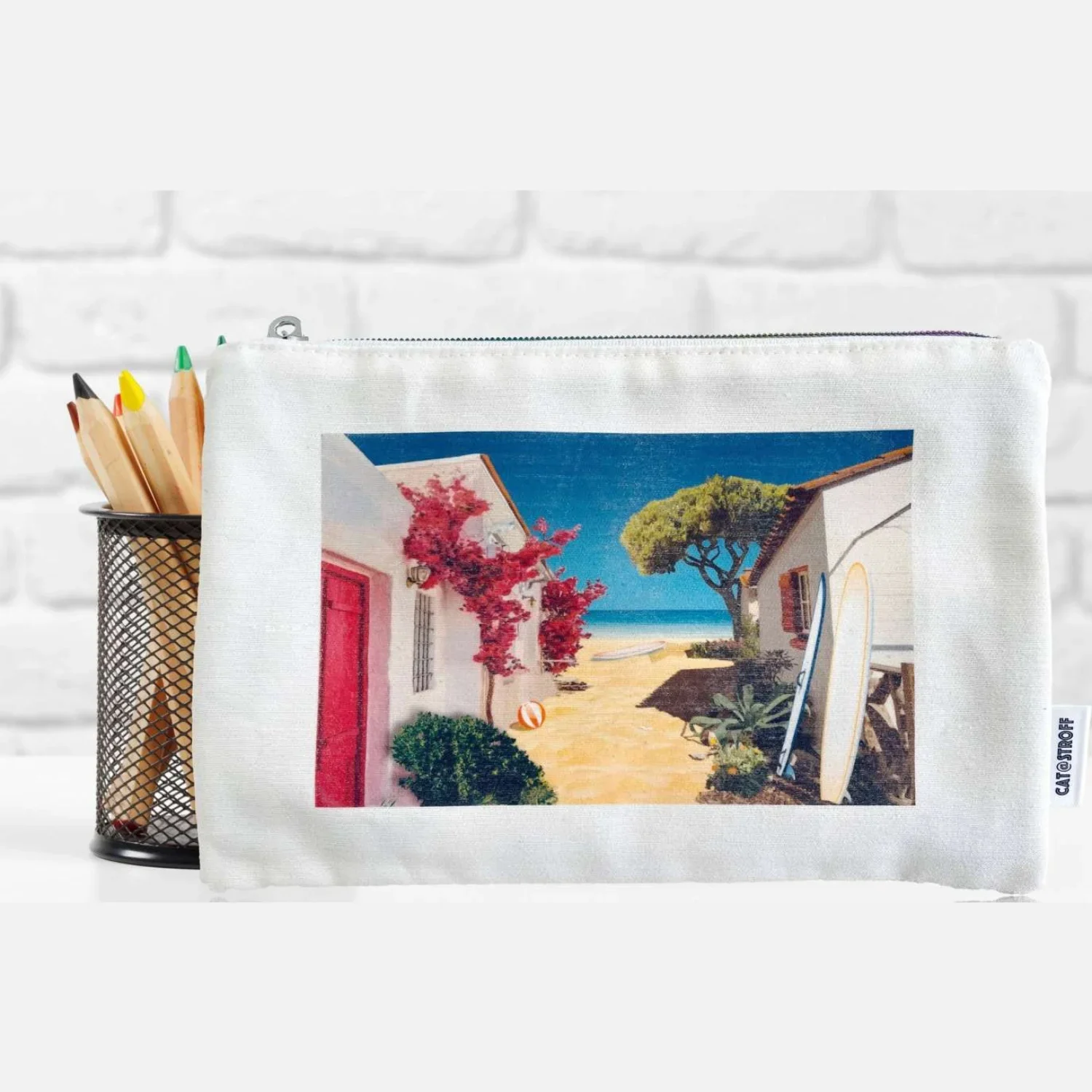 Pochette Le Racou Argelès trousse Occitanie coton idée cadeau souvenir souvenirs 100% made in France Foliove