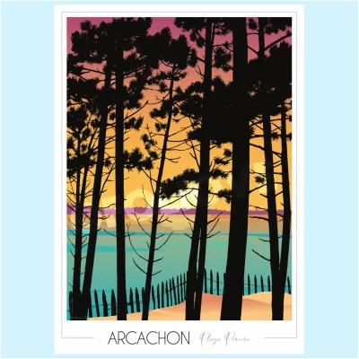 Affiche Arcachon Plage Pereire Nouvelle Aquitaine Foliove SOUVENIRS 100% Made in France