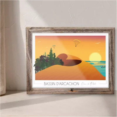 Affiche Bassin d'Arcachon Dune du Pilat Nouvelle Aquitaine Foliove SOUVENIRS 100% Made in France