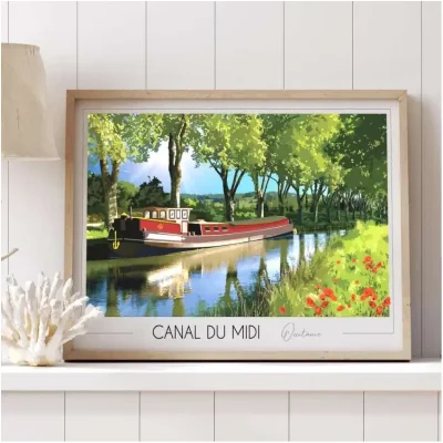 Affiche Canal du Midi Occitanie Foliove SOUVENIRS 100% Made in France