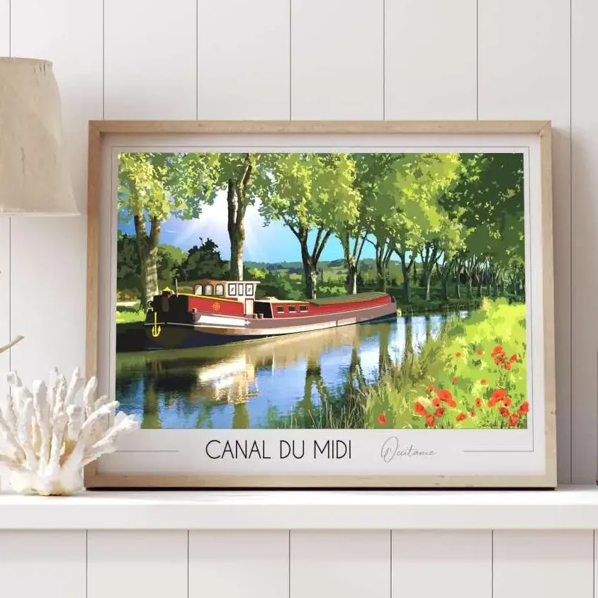 Affiche Canal du Midi Occitanie Foliove SOUVENIRS 100% Made in France