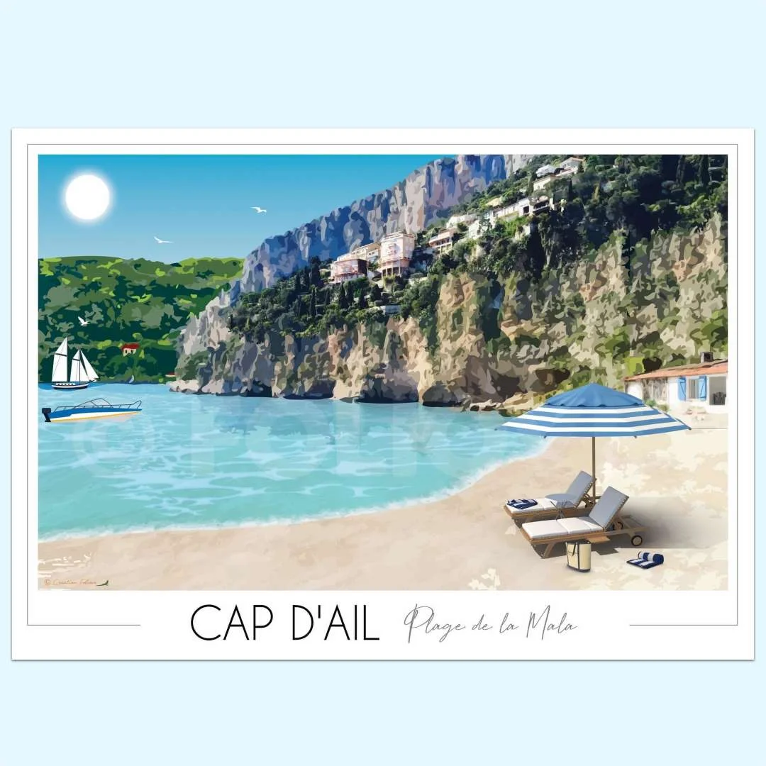 Affiche réserve de Mala Cap d'Ail Alpes Maritimes Provence Alpes Côte d'Azur Foliove SOUVENIRS 100% Made in France