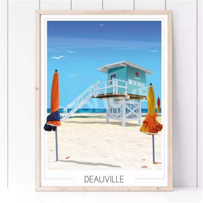 Affiche Deauville Plage Normandie Foliove SOUVENIRS 100% Made in France