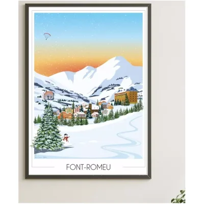 Affiche station de ski Font Romeu Occitanie Pyrénées Orientales Foliove SOUVENIRS 100% Made in France