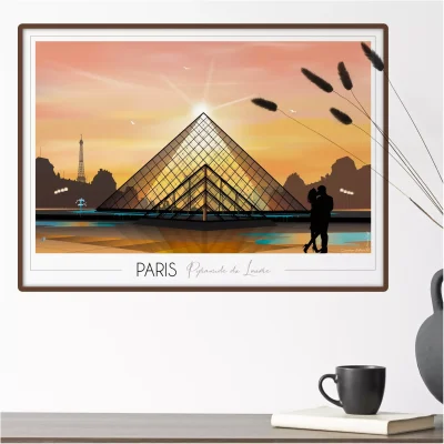 Affiche Paris Pyramide du Louvre Ile de France Foliove SOUVENIRS 100% Made in France