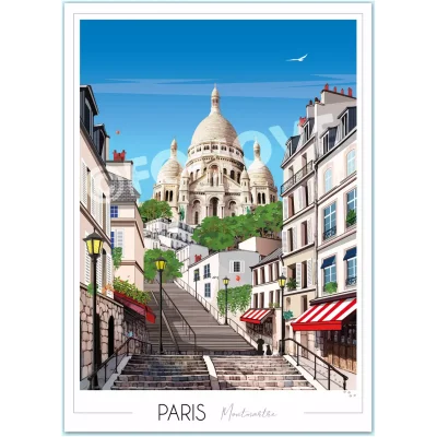 Affiche Paris Montmartre Ile de France Foliove SOUVENIRS 100% Made in France