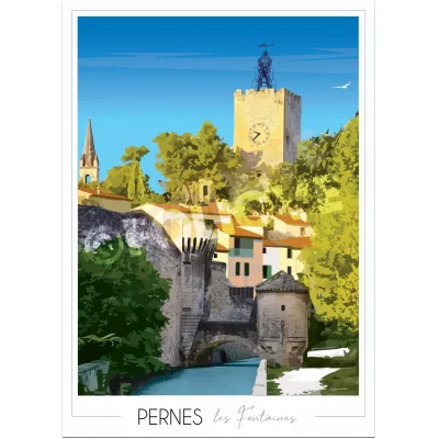 Affiche Pernes les Fontaines Vaucluse Provence Alpes Côtes d'Azur Foliove SOUVENIRS 100% Made in France