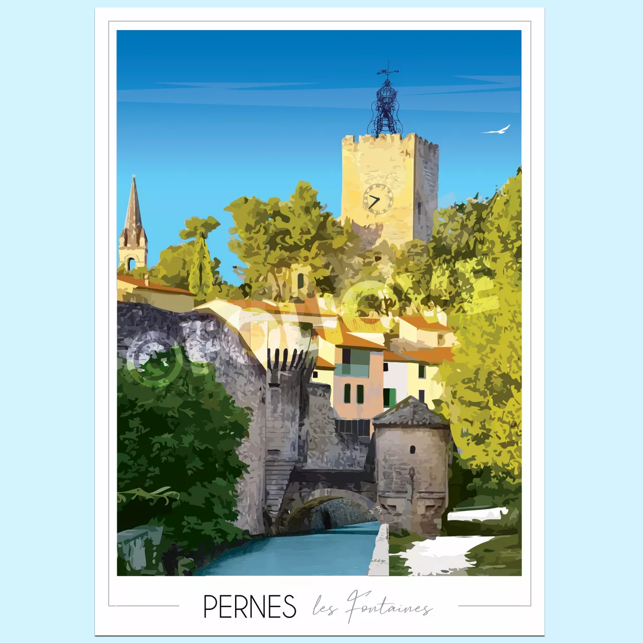 Affiche Pernes les Fontaines Vaucluse Provence Alpes Côtes d'Azur Foliove SOUVENIRS 100% Made in France