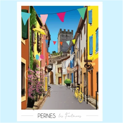 Affiche Pernes les Fontaines Vaucluse Provence Alpes Côte d'Azur Foliove SOUVENIRS 100% Made in France