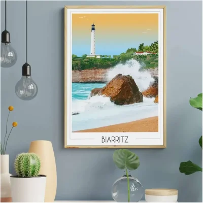 Affiche Biarritz plage phare Nouvelle aquitaine Foliove SOUVENIRS 100% Made in France