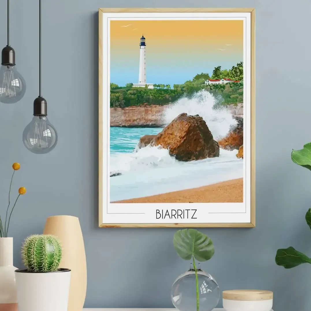 Affiche Biarritz plage phare Nouvelle aquitaine Foliove SOUVENIRS 100% Made in France