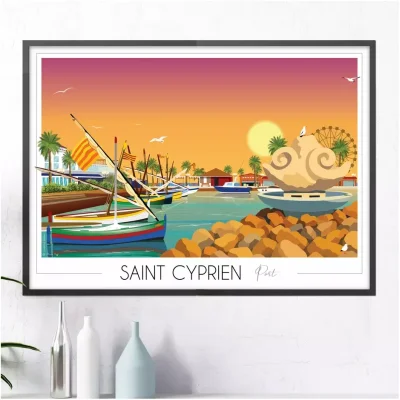 Affiche Saint Cyprien port Pyrénées Orientales Occitanie Foliove SOUVENIRS 100% Made in France