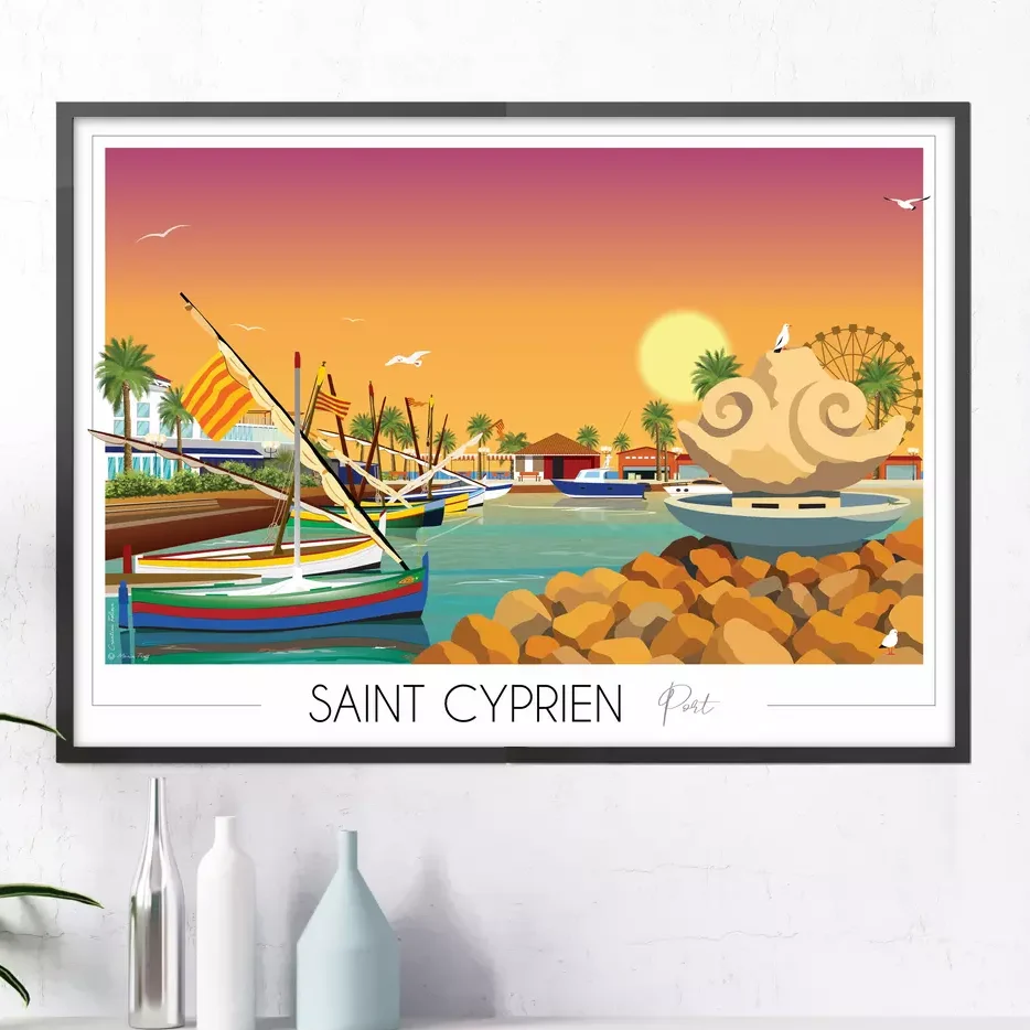 Affiche Saint Cyprien port Pyrénées Orientales Occitanie Foliove SOUVENIRS 100% Made in France