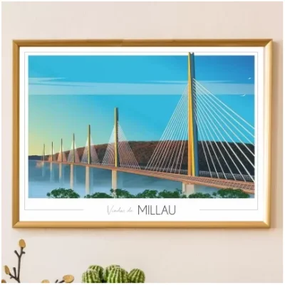 Affiche Viaduc de Millau Aveyron Occitanie Folliove SOUVENIRS 100% Made in France
