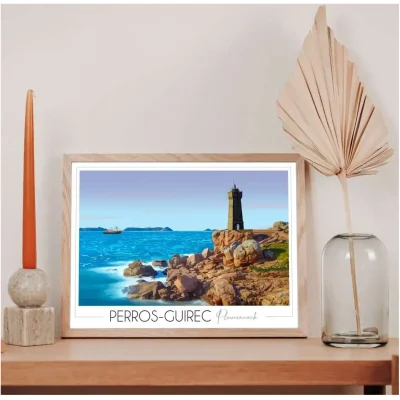 Affiche Perros Guirec bretagne Granit rose phare Ploumanac'h Foliove SOUVENIRS 100% Made in France
