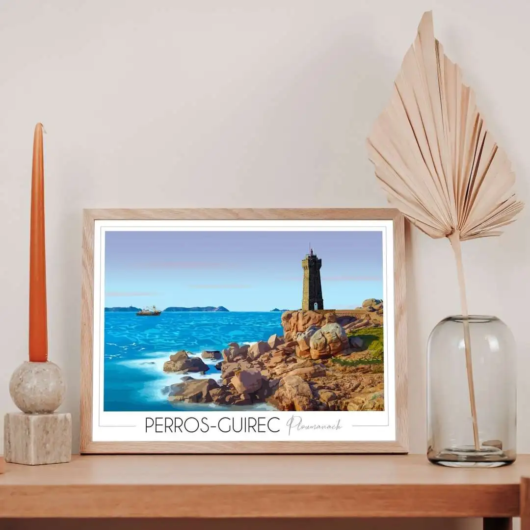 Affiche Perros Guirec bretagne Granit rose phare Ploumanac'h Foliove SOUVENIRS 100% Made in France
