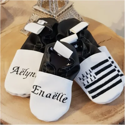 Chaussons souples cuir Drapeau breton Bretagne Bidiartiste souvenir souvenirs 100% Made in France Bidiartiste