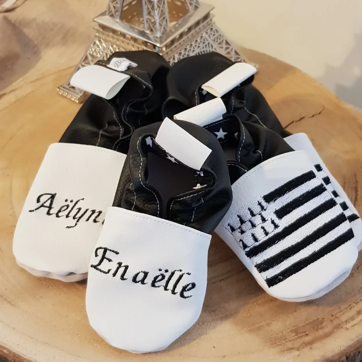 Chaussons souples cuir Drapeau breton Bretagne Bidiartiste souvenir souvenirs 100% Made in France Bidiartiste