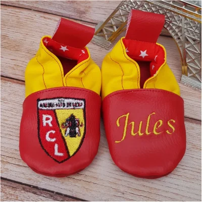 Chaussons souples cuir football RC racing club Lens hauts de France football Bidiartiste souvenir souvenirs 100% Made in France