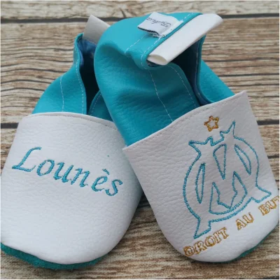 Chaussons souples cuir football marseille OM football vélodrome Bidiartiste souvenir souvenirs Marseille 100% Made in France