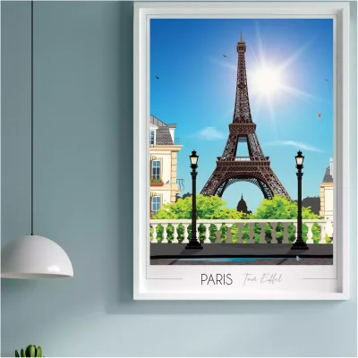 Affiche Paris Tour Eiffel Soleil Ile de France Foliove SOUVENIRS 100% Made in France