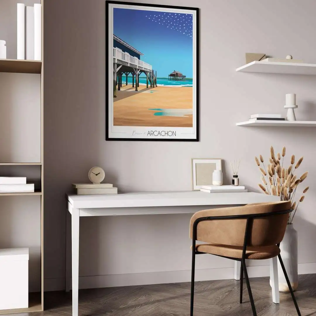 Affiche Bassin d'Arcachon Cabanes tchanquées Nouvelle Aquitaine Foliove SOUVENIRS 100% Made in France