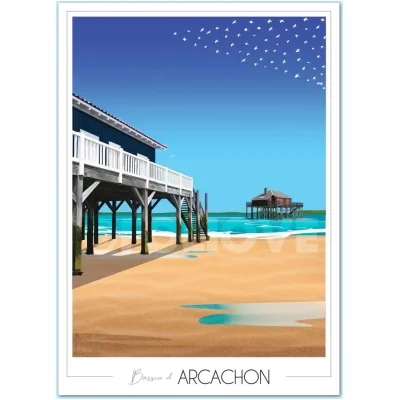 Affiche Bassin d'Arcachon Cabanes tchanquées Nouvelle Aquitaine Foliove SOUVENIRS 100% Made in France