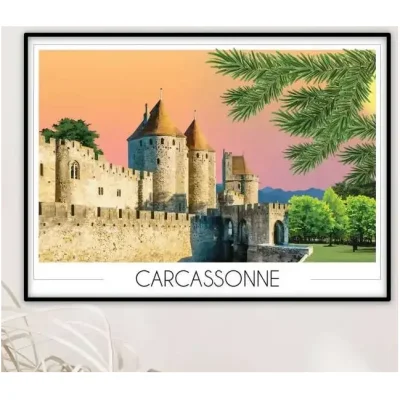 Affiche Carcassonne Aude Occitanie Foliove SOUVENIRS 100% Made in France