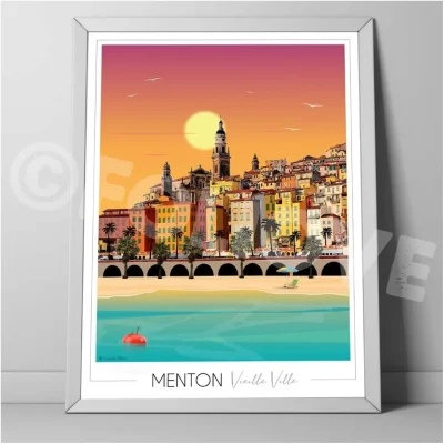 Affiche Menton Alpes Maritimes Provence Alpes Côte d'Azur Foliove SOUVENIRS 100% Made in France