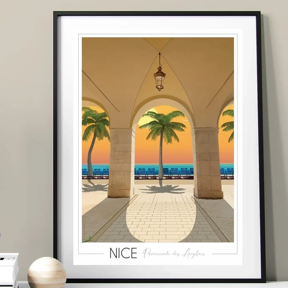 Affiche Promenade des Anglais Nice Alpes Maritimes Provence Alpes Côte d'Azur Foliove SOUVENIRS 100% Made in France