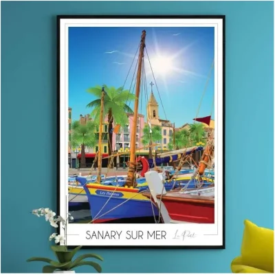 Affiche Sanary sur Mer Var Provence Alpes Côte d'Azur Foliove SOUVENIRS 100% Made in France