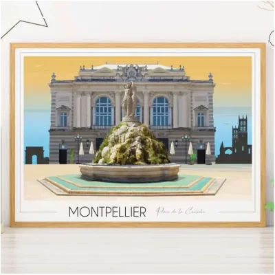 Affiche Montpellier Place de la comédie Hérault Occitanie Foliove SOUVENIRS 100% Made in France