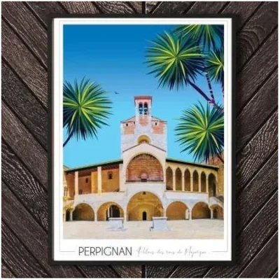 Affiche Palais de Marjorque Perpignan Occitanie Pyrénées orientales Foliove SOUVENIRS 100% Made in France