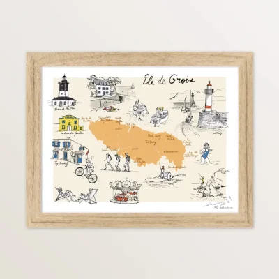 Affiche illustrée de l'île de Groix Table à cartes Bretagne SOUVENIRS 100% Made in France