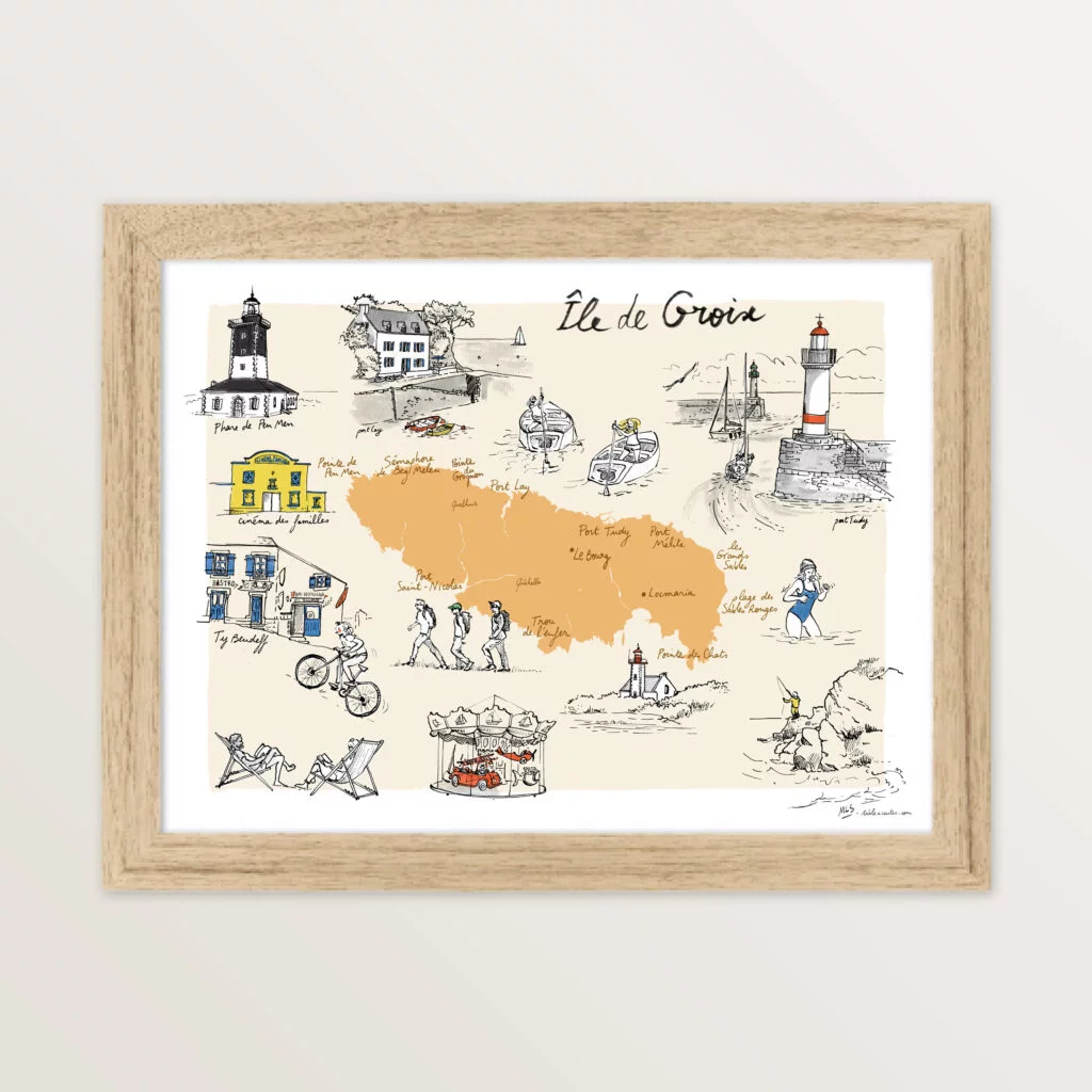 Affiche illustrée de l'île de Groix Table à cartes Bretagne SOUVENIRS 100% Made in France