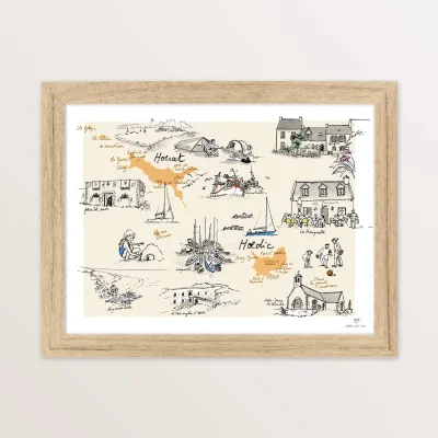 Affiche îles de la baie de quiberon Houat et Hoedic Bretagne Table à cartes SOUVENIRS 100% Made in France