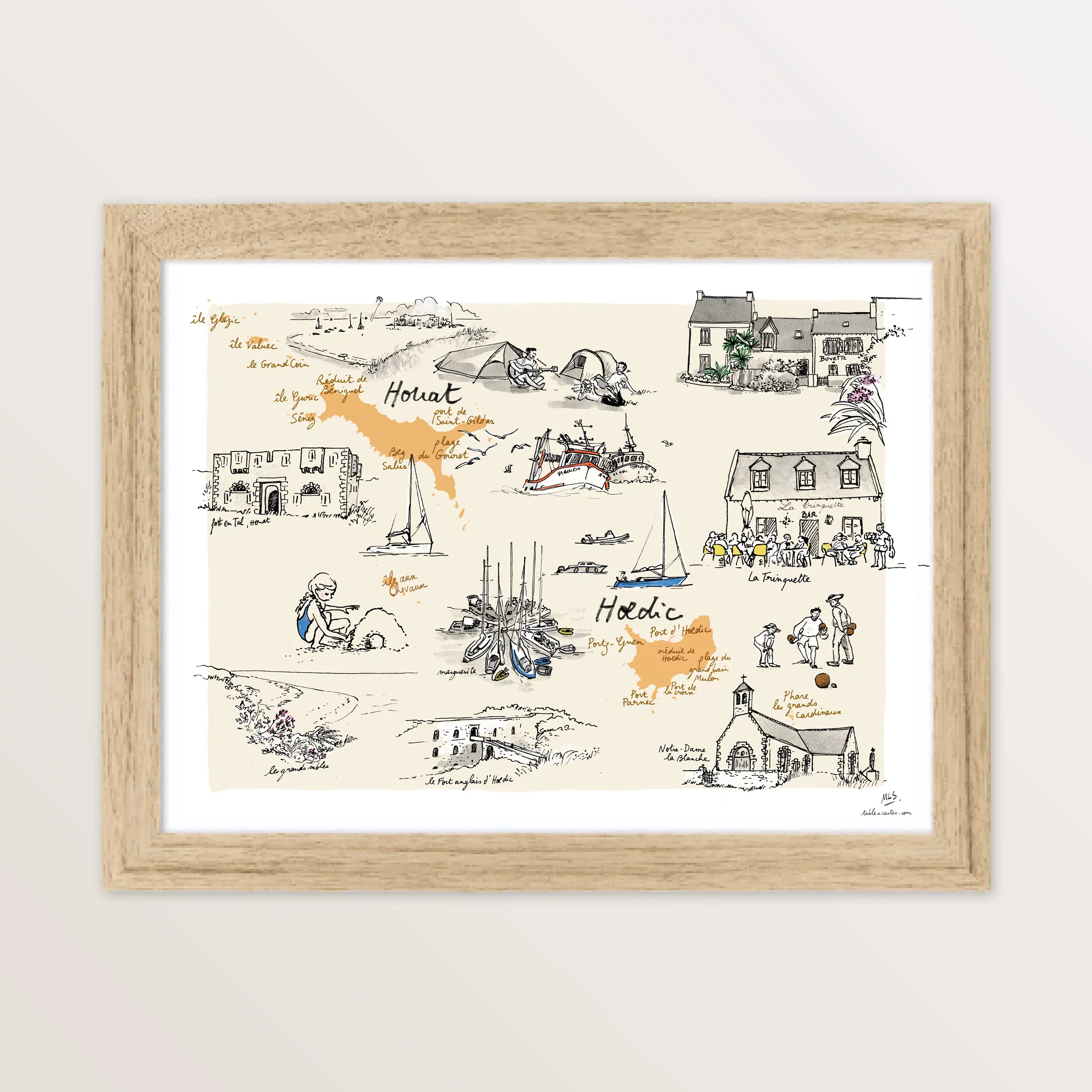 Affiche îles de la baie de quiberon Houat et Hoedic Bretagne Table à cartes SOUVENIRS 100% Made in France