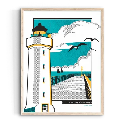 Affiche La Tranche sur Mer Le Phare plage sables d'olonne pays de la loire déco souvenir souvenirs made in France fabrication française Le Beau Bazar