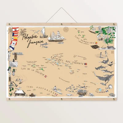 Affiche Polynésie Française Tahiti Table à cartes SOUVENIRS 100% Made in France