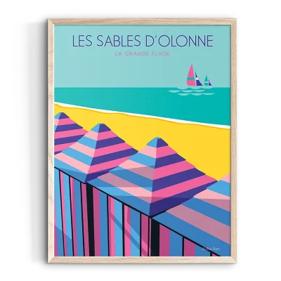 Affiche Les sables d'Olonne la grande plage pays de la loire déco souvenir souvenirs made in France fabrication française Le Beau Bazar