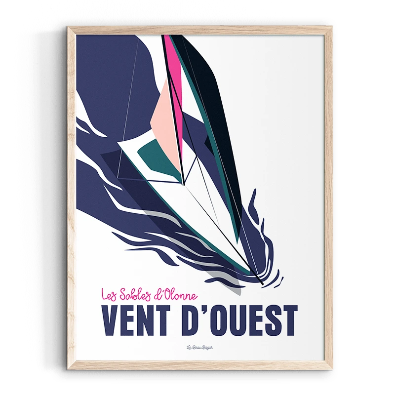 Affiche Les sables d'Olonne Vent d'ouest pays de la loire déco souvenir souvenirs made in France fabrication française Le Beau Bazar