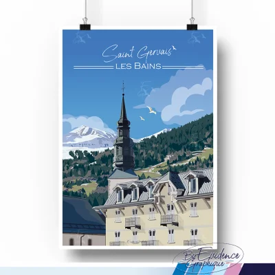 Affiche Saint Gervais les bains auvergne rhône alpes souvenirs souvenir 100% made in France idée cadeau déco évidence graphique