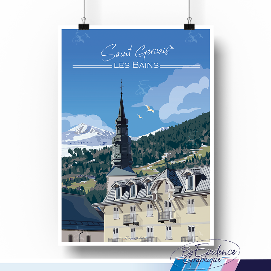 Affiche Saint Gervais les bains auvergne rhône alpes souvenirs souvenir 100% made in France idée cadeau déco évidence graphique