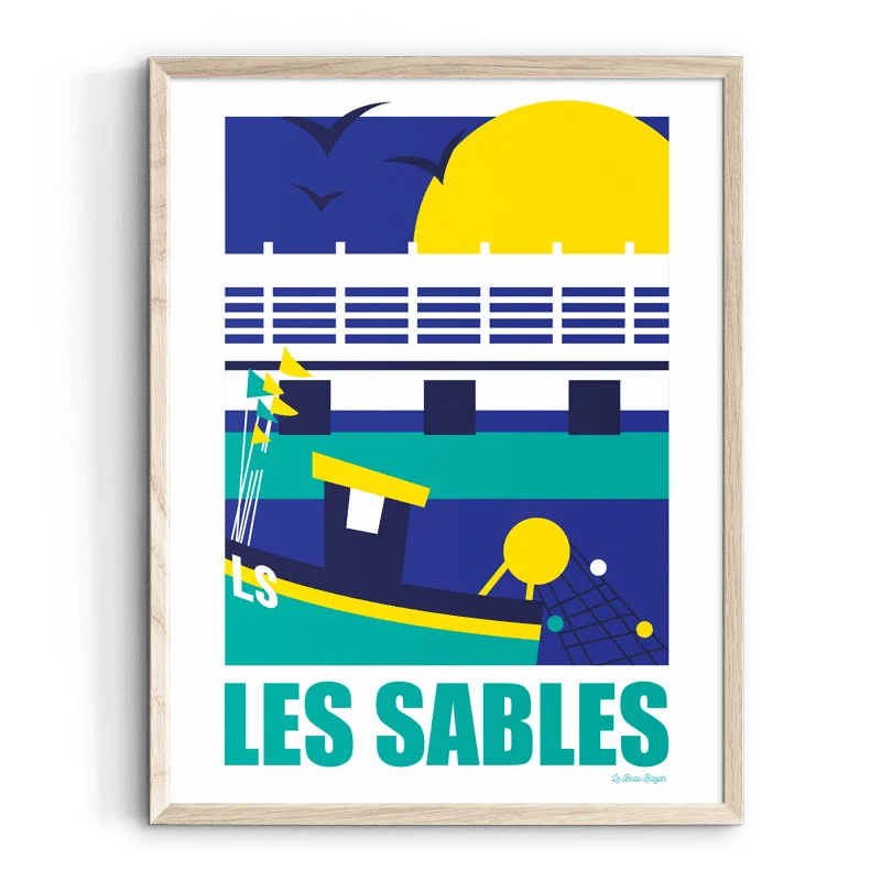 Affiche Les sables d'Olonne Port pêche pays de la loire déco souvenir souvenirs made in France fabrication française Le Beau Bazar