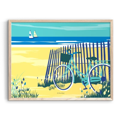 Affiche Les sables d'Olonne plage vélo pays de la loire déco souvenir souvenirs made in France fabrication française Le Beau Bazar